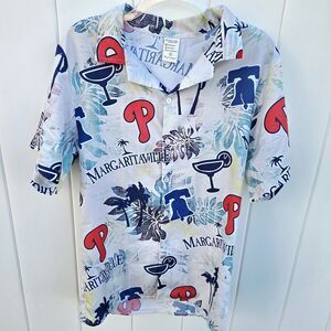 Margaritaville Philadelphia Phillies MLB Baseball Aloha Hawaiian Shirt Mens Sz S
